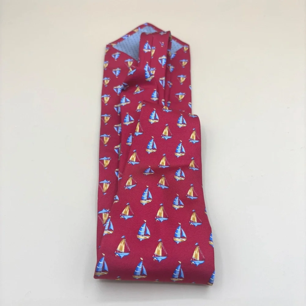 Tropical Isle Mens Silk Tie Red Nautical Sailboat Preppy Coastal Yacht Club 4